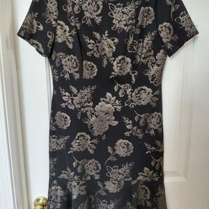Black Floral Jacquard Short Sleeve Dress